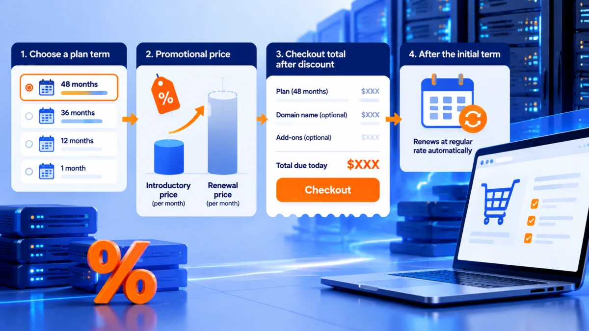 How web hosting deals work: headline price vs. checkout reality editorial illustration